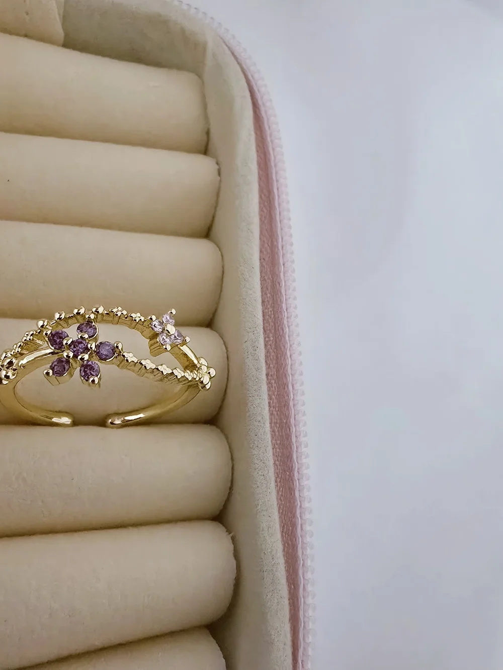 Sakura Flower, Shiny‎ Zircon Crystal Open Ring -Y2K Jewelry